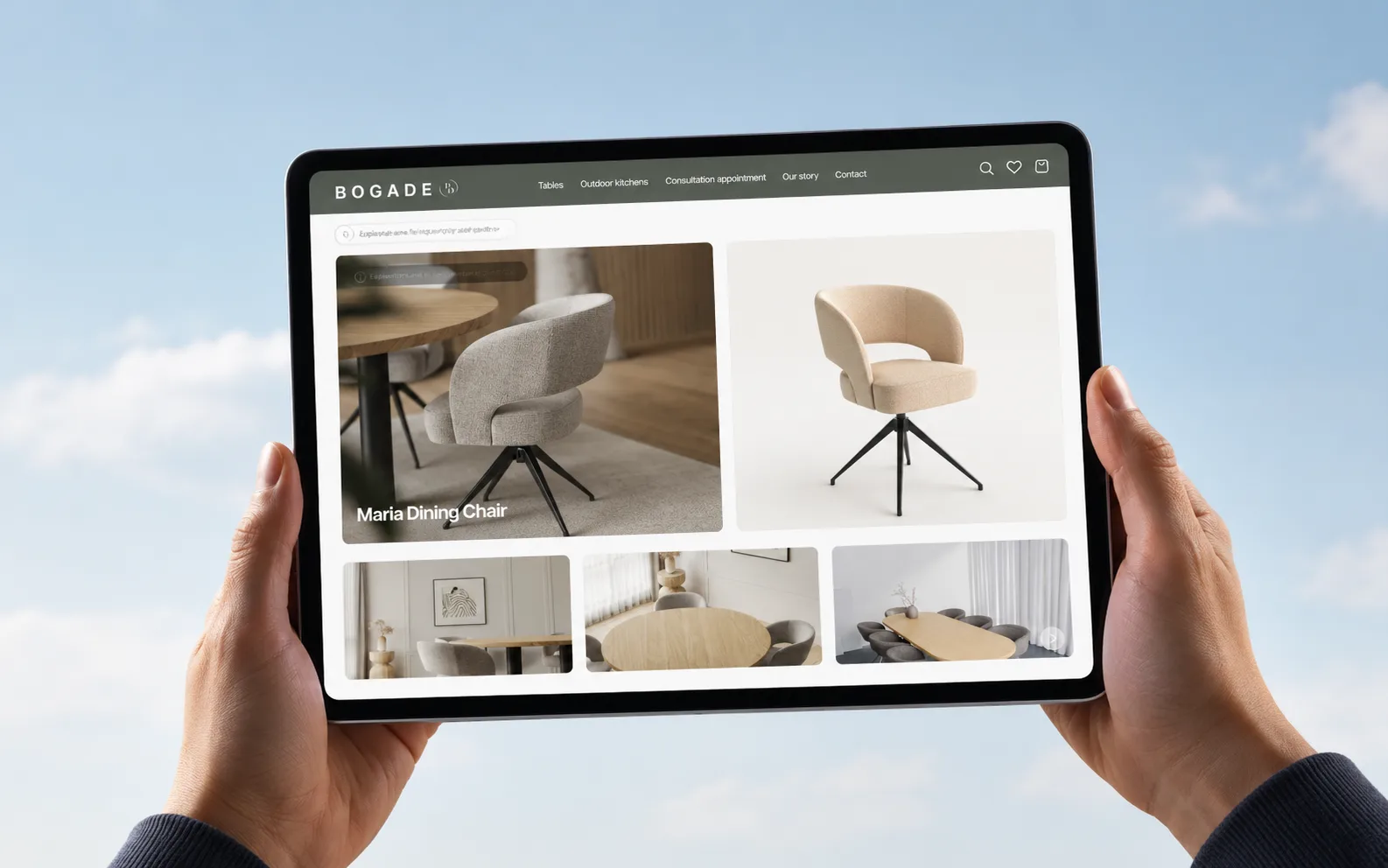 Bogade: Storefront on a tablet: dining chairs and table settings